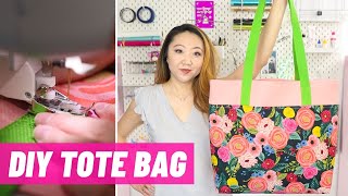 Easy Lined Tote Bag  Beginner Sewing Tutorial [upl. by Gertrud225]